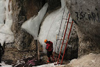preparing to climb an ice block in Piatra Mare