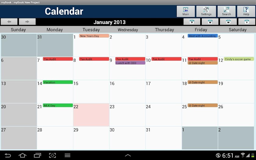myBook Personal Organizer Screen 3