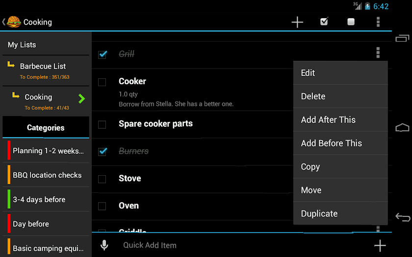 BBQ Planner Screen 2