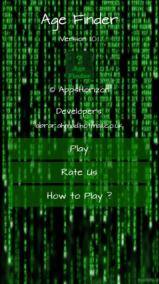 Age Finder Screen 1