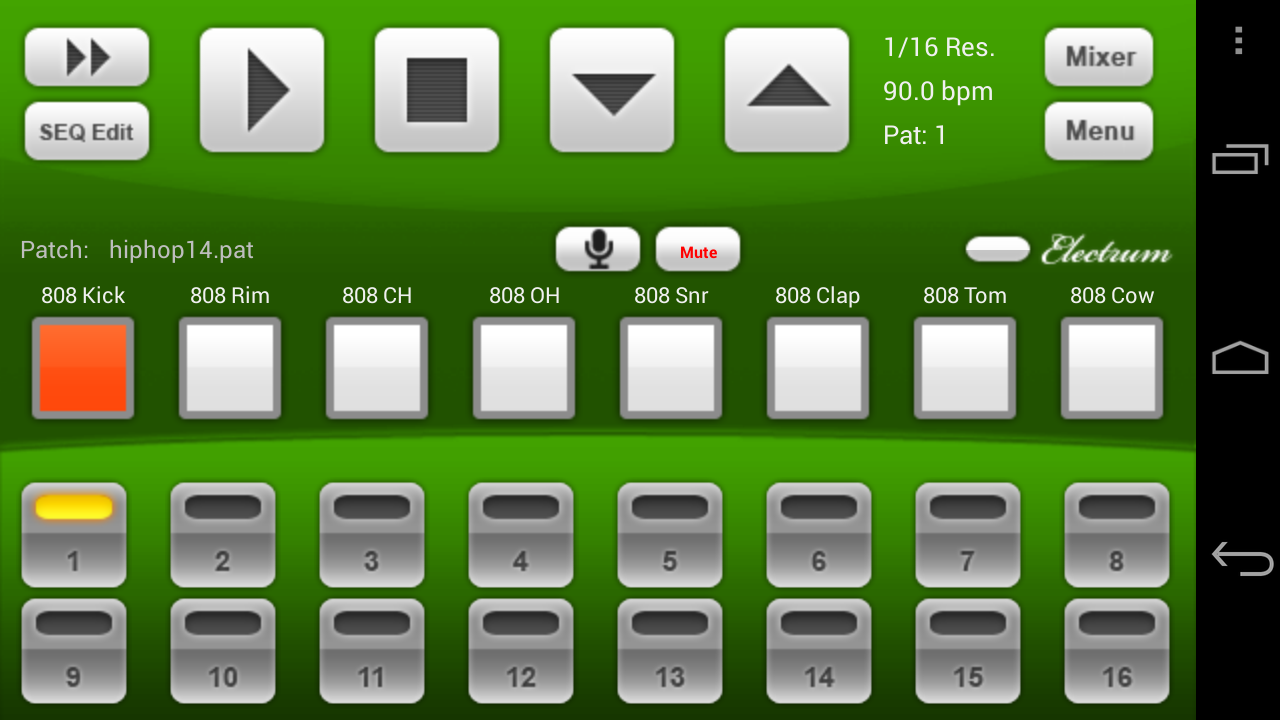 Android application Electrum Drum Machine/Sampler screenshort