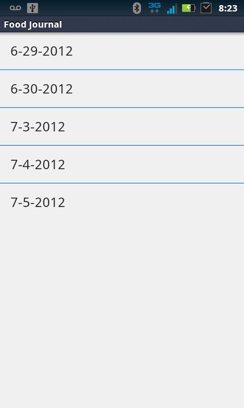Food Journal Screen 1