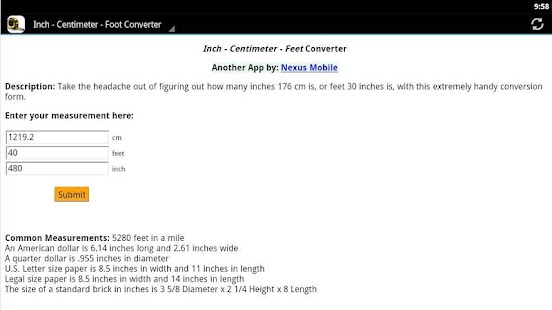 Inch cm Foot Conversion