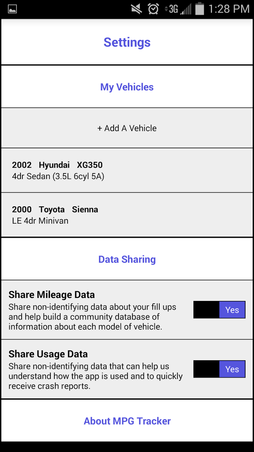 MPG Tracker Screen 2