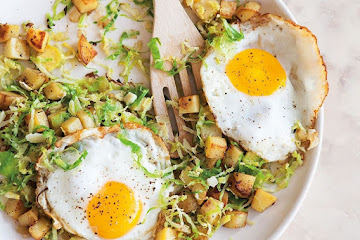 Brussels Sprouts and Potato Hash with Fried Eggs