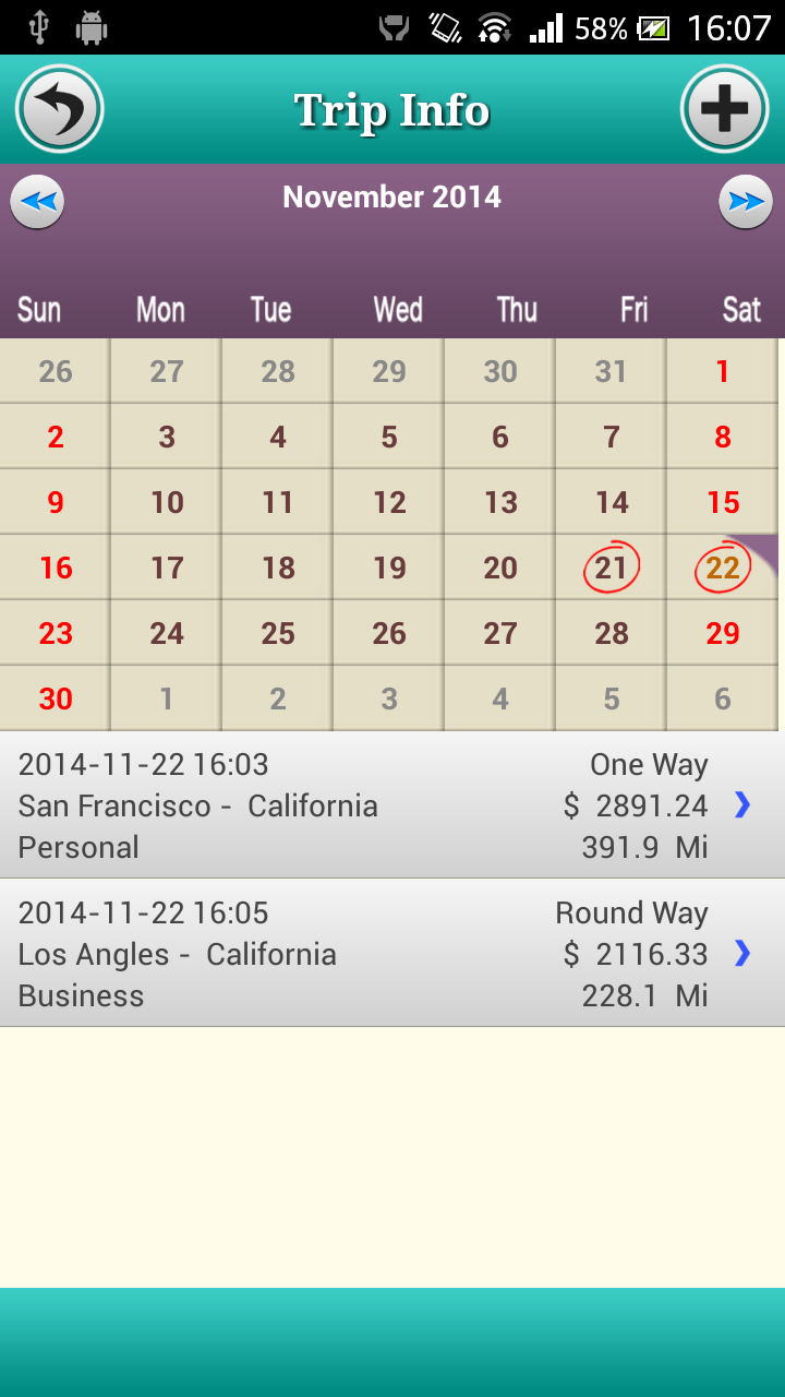 Mileage Pro for Android Screen 3