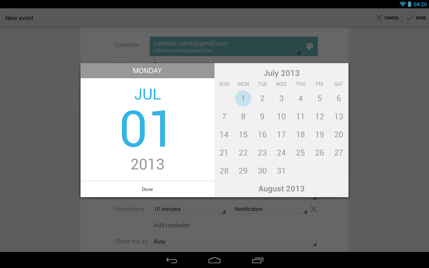 Google Calendar Android
