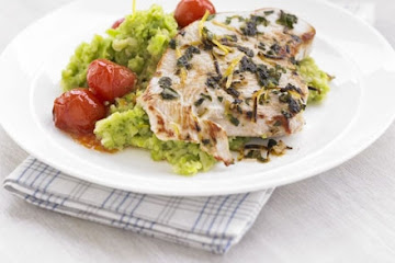 Italian turkey steaks with garlicky bean mash