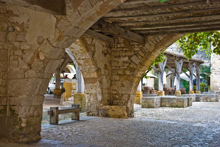 The marketplace of Monpazier, France.