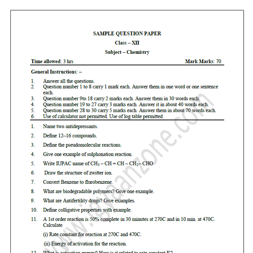 CBSE Chemistry Paper Std12