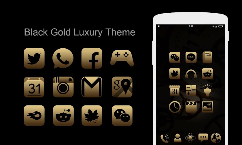 BlackGold Theme -Icon Pack, HD Screen 1