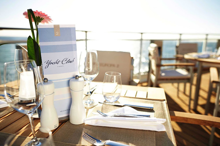 Europa 2 guests will enjoy fresh air, sea views and delicious buffet dishes at the Yacht Club Restaurant.