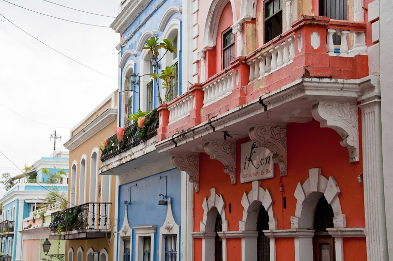 Balconies on Calle San Sebastian in Old San Juan, Puerto Rico, a UNESCO World Heritage Site.
