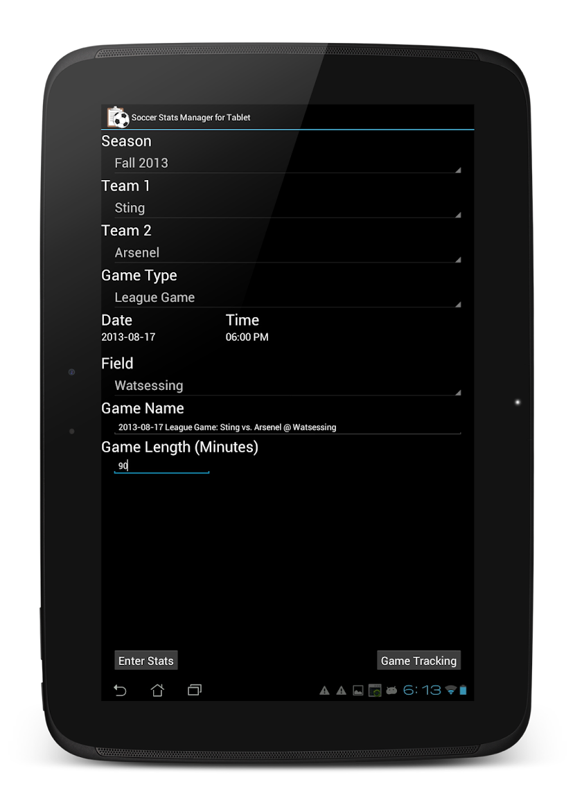 Soccer Stats Manager (Tablet) Screen 1