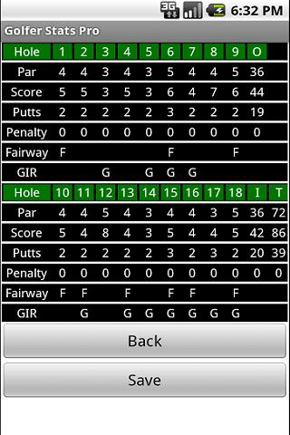 Golfer Stats Pro Screen 1