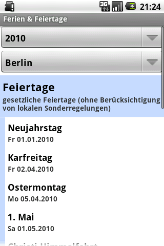 Android application Ferien & Feiertage screenshort