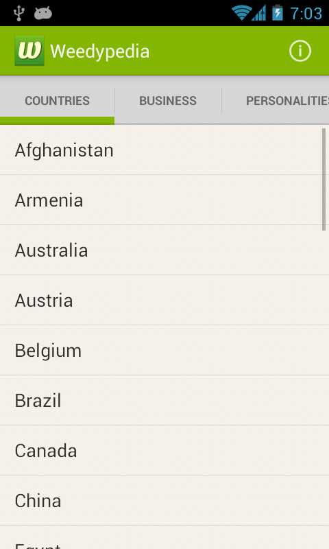 Android application Weedypedia screenshort