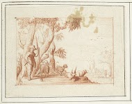 Pastoraal landschap met herder en zijn vee