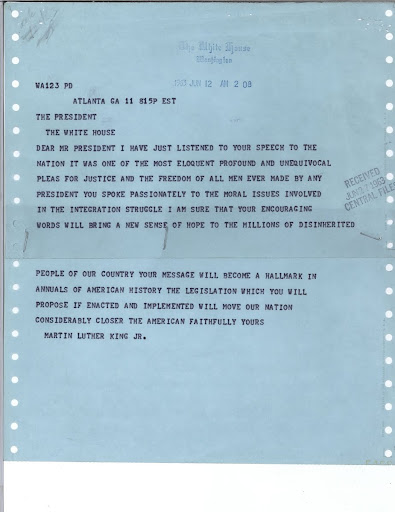 Telegram to President Kennedy from Martin Luther King, Jr. - John F 