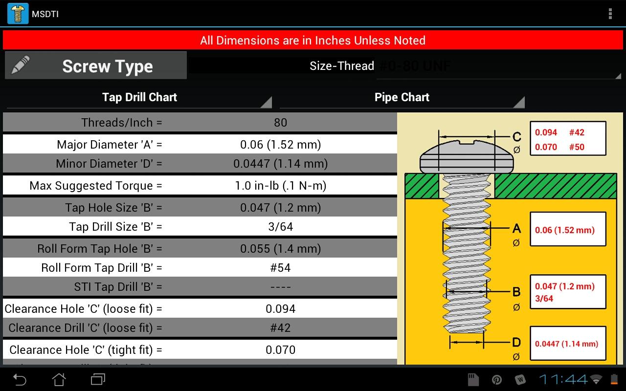 Machine Screws Drill/Tap Info Android Apps on Google Play