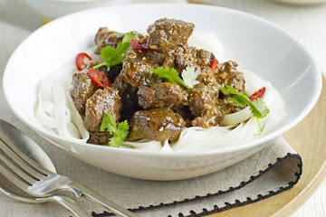Lemongrass beef stew with noodles