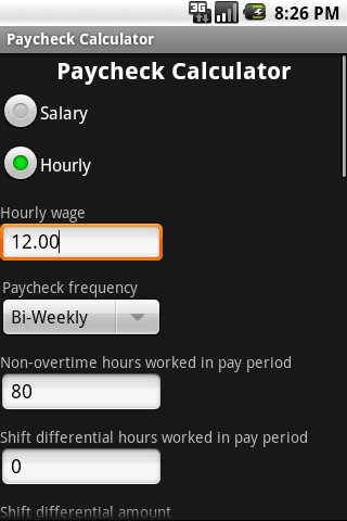 Android application Paycheck Calculator screenshort
