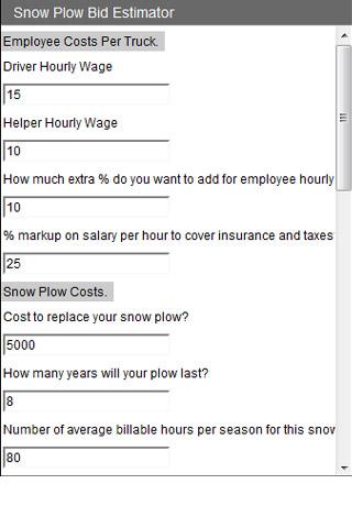 Android application Snow Plow Bid Estimator screenshort