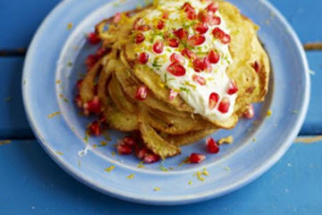 Coconut pancakes with pomegranate jewels