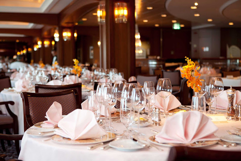The tastefully appointed Crystal dining room aboard Crystal Serenity.