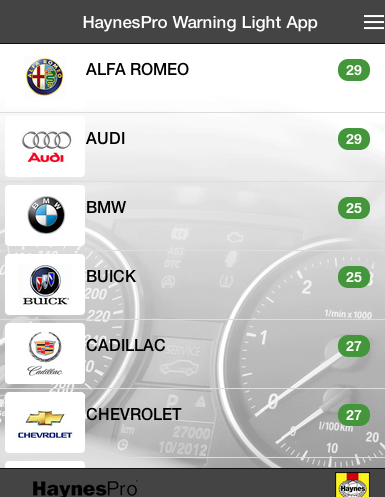 HaynesPro Warning Lights App