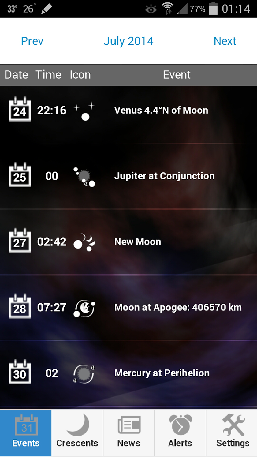Astronomy Events with Push Screen 2