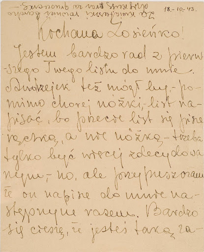 List Witolda Pileckiego do córki Zofii