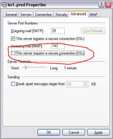 Outlook Express SSL config