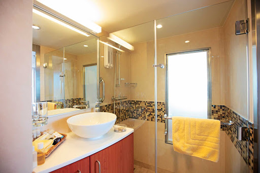 Celebrity_Xpedition_suite_bathroom - The simple and practically designed Celebrity Xpedition bathroom.