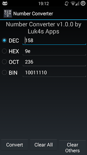 Number Converter hex oct bin