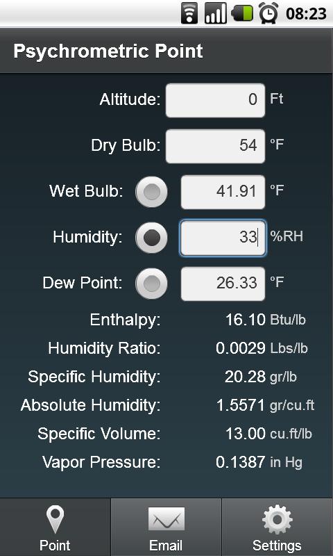 Android application HVAC Psychrometrics Lite screenshort
