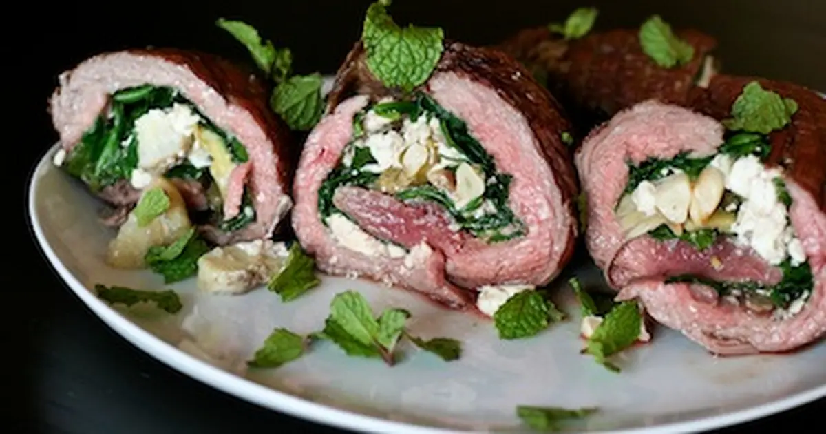 Grilled Stuffed Flank Steak With Pesto, Mozzarella, and Prosciutto Recipe, Recipe