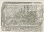 Jager in herfstlandschap met ondergaande zon in omlijsting met dieren