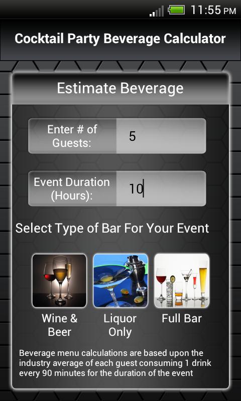 Cocktail Party Beverage Calc Screen 3