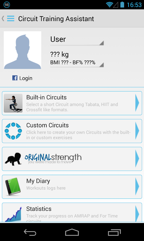 Android application Circuit Training Assistant screenshort