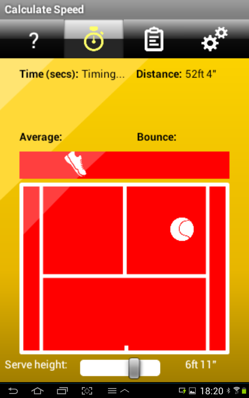 Tennis Serve Speed Calculator Screen 2