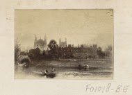 Fotoreproductie van (vermoedelijk) een schilderij met een rivier en kerken