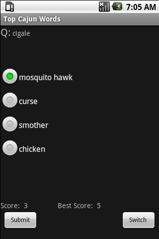 French-Cajun Quiz &amp; Dictionary Screen 2