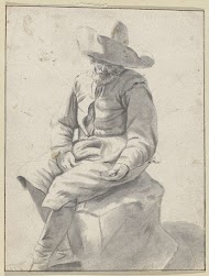 Zittende man met hoed