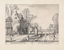 Winterlandschap met kolfspelers op het ijs: januari