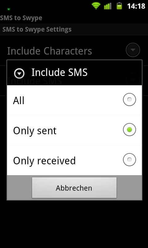 SMS to Swype - screenshot