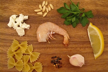 Shrimp Pasta in a Goat Cheese and Pine Nut Sauce 