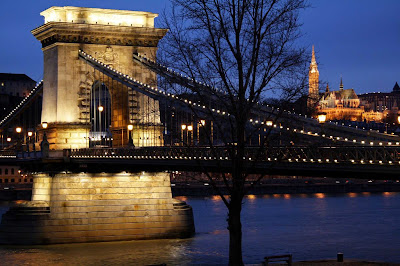 The Chain Bridge over the Danube River in  Budapest, Hungary.