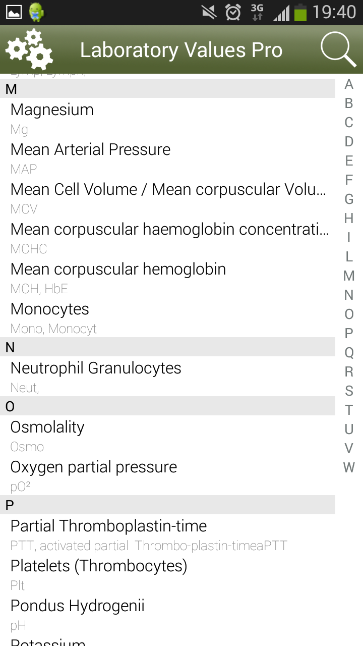 Laboratory values Pro Screen 3