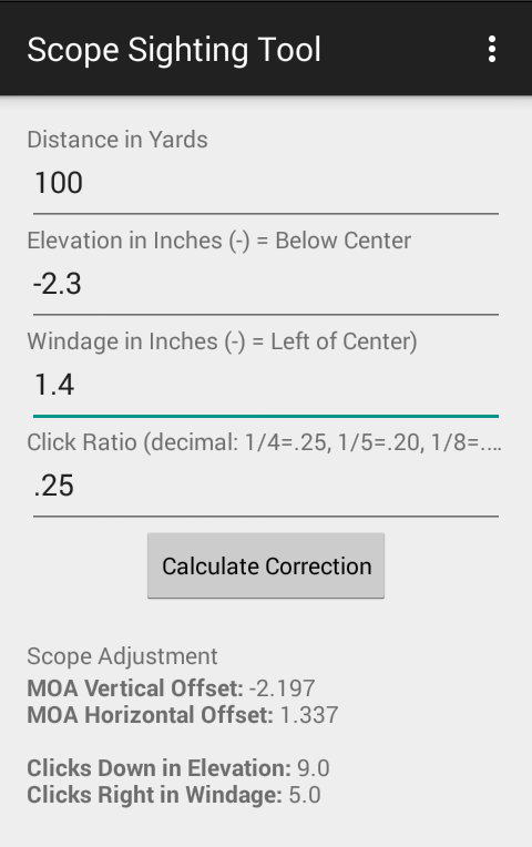 Scope Sighting Tool Screen 2
